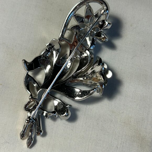 Vintage Aqua Blue Rhinestone Flower Brooch Pin - Picture 5 of 5